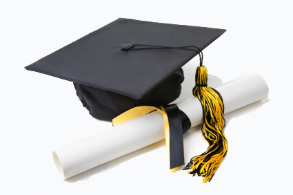Graduation Graduation Cap and Diploma on White with Soft Shadow.